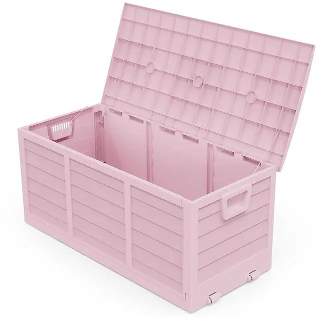 Main image of 75 Gallon Collapsible Outdoor Storage Box, Light Pink | Collapsible Deck Box with Wheels, Weatherproof Outdoor Storage Box for Deck, Patio, Porch, Backyard and Garage