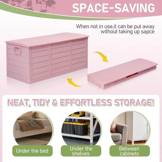 Alt view image 6 of 7 - 75 Gallon Collapsible Outdoor Storage Box, Light Pink | Collapsible Deck Box with Wheels, Weatherproof Outdoor Storage Box for Deck, Patio, Porch, Backyard and Garage