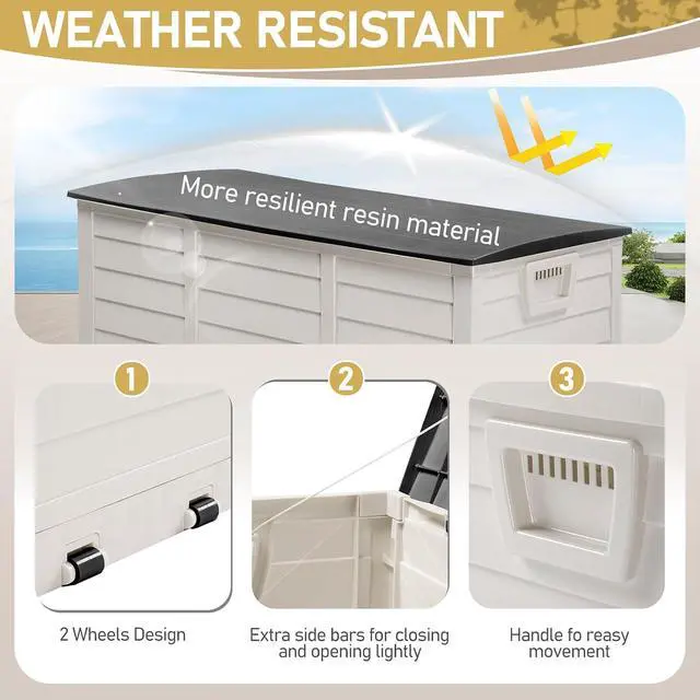 Alt view image 7 of 7 - 75 Gallon Collapsible Outdoor Storage Box, White Body, Black Lib | Collapsible Deck Box with Wheels, Weatherproof Outdoor Storage Box for Deck, Patio, Porch, Backyard and Garage