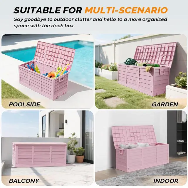 Alt view image 4 of 7 - 75 Gallon Collapsible Outdoor Storage Box, Light Pink | Collapsible Deck Box with Wheels, Weatherproof Outdoor Storage Box for Deck, Patio, Porch, Backyard and Garage