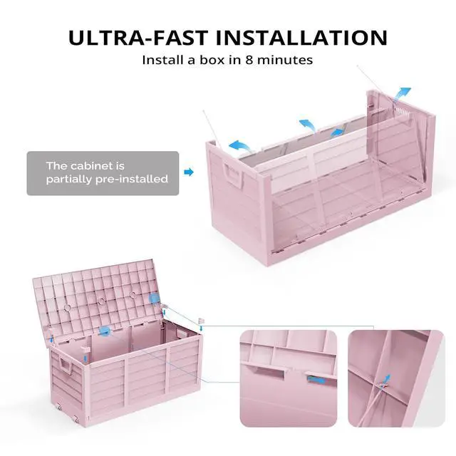 Alt view image 7 of 7 - 75 Gallon Collapsible Outdoor Storage Box, Light Pink | Collapsible Deck Box with Wheels, Weatherproof Outdoor Storage Box for Deck, Patio, Porch, Backyard and Garage