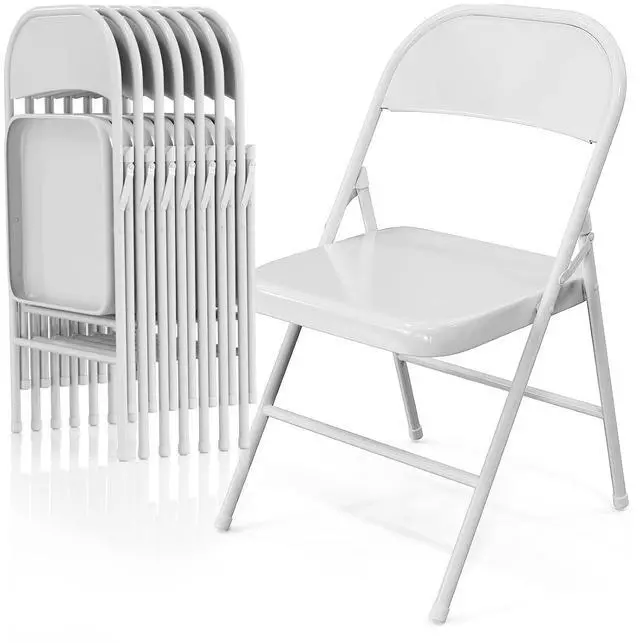 Main image of Folding Chairs All Steel Metal Frame, Capacity 350 lbs, Durable Portable and Versatile for Indoor Outdoor Use, White, Set of 8