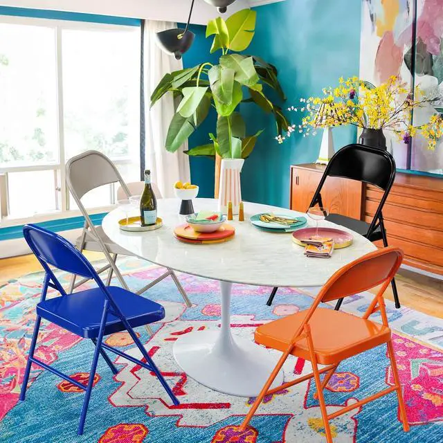 Alt view image 6 of 7 - Folding Chairs All Steel Metal Frame, Capacity 350 lbs, Durable Portable and Versatile for Indoor Outdoor Use, Navy Blue, Set of 4
