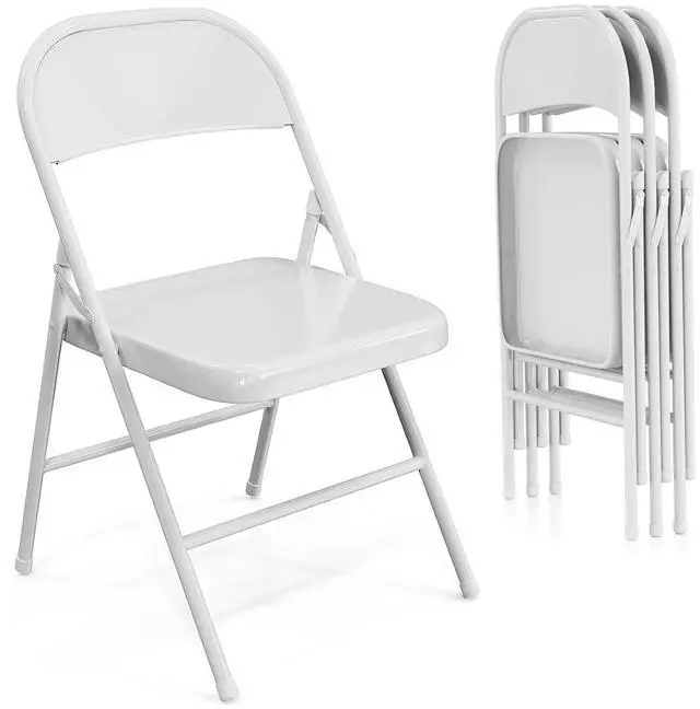 Main image of Folding Chairs All Steel Metal Frame, Capacity 350 lbs, Durable Portable and Versatile for Indoor Outdoor Use, White, Set of 4