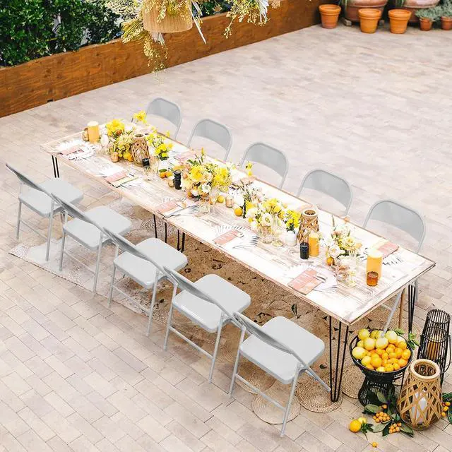 Alt view image 2 of 7 - Folding Chairs All Steel Metal Frame, Capacity 350 lbs, Durable Portable and Versatile for Indoor Outdoor Use, White, Set of 4