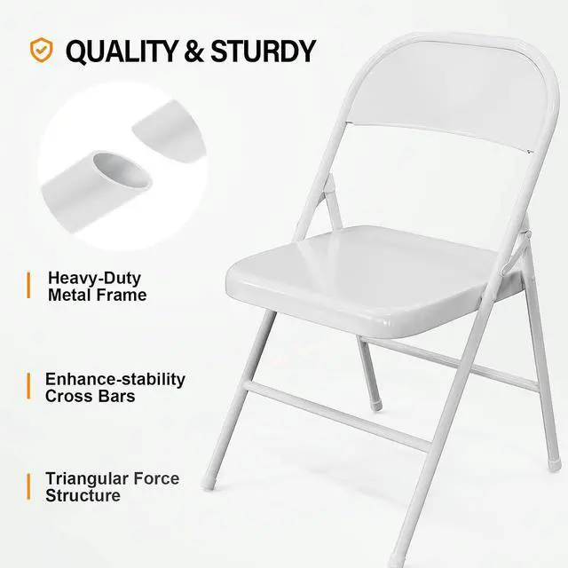 Alt view image 4 of 7 - Folding Chairs All Steel Metal Frame, Capacity 350 lbs, Durable Portable and Versatile for Indoor Outdoor Use, White, Set of 4