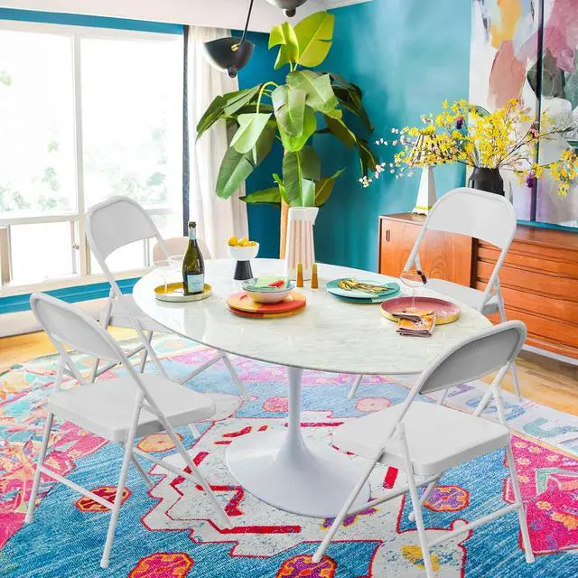 Alt view image 5 of 7 - Folding Chairs All Steel Metal Frame, Capacity 350 lbs, Durable Portable and Versatile for Indoor Outdoor Use, White, Set of 4