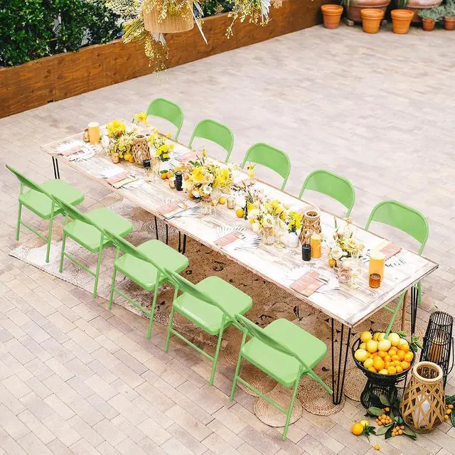 Alt view image 2 of 7 - Folding Chairs All Steel Metal Frame, Capacity 350 lbs, Durable Portable and Versatile for Indoor Outdoor Use, Green, Set of 8