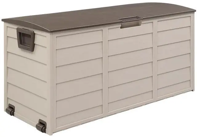 Main image of 75 Gallon Weatherproof Outdoor Storage Box, Brown | Lockable Deck Box with Wheels, Weatherproof Outdoor Storage Box for Deck, Patio, Porch, Backyard and Garage