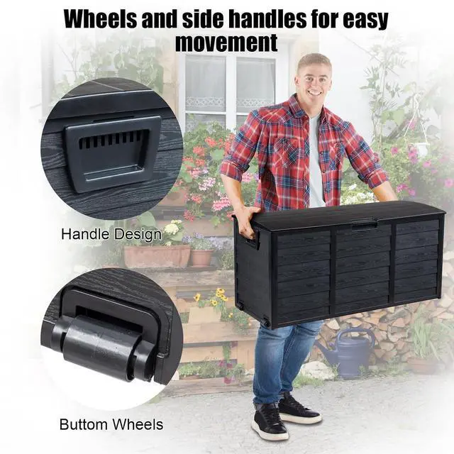 Alt view image 2 of 7 - 75 Gallon Weatherproof Outdoor Storage Box, Black | Lockable Deck Box with Wheels, Weatherproof Outdoor Storage Box for Deck, Patio, Porch, Backyard and Garage