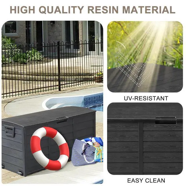 Alt view image 6 of 7 - 75 Gallon Weatherproof Outdoor Storage Box, Black | Lockable Deck Box with Wheels, Weatherproof Outdoor Storage Box for Deck, Patio, Porch, Backyard and Garage