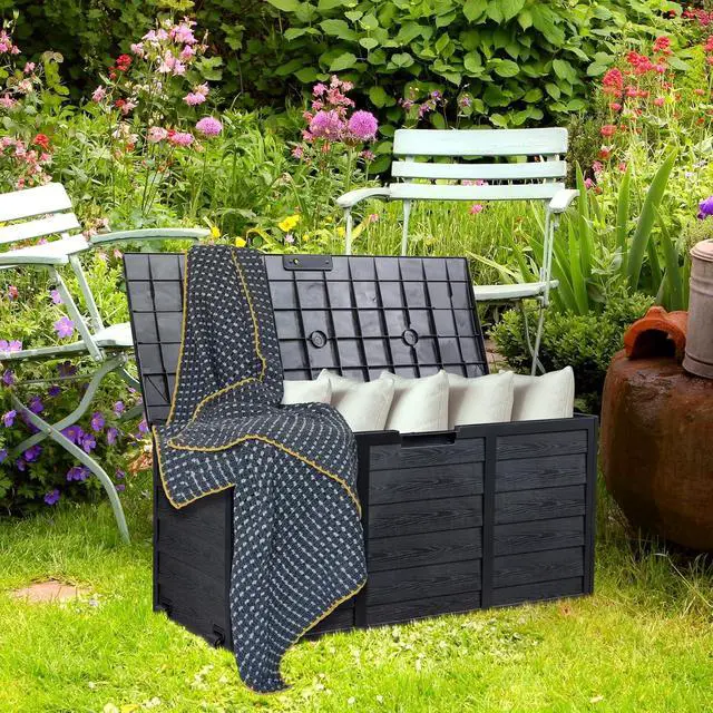 Alt view image 4 of 7 - 75 Gallon Weatherproof Outdoor Storage Box, Black | Lockable Deck Box with Wheels, Weatherproof Outdoor Storage Box for Deck, Patio, Porch, Backyard and Garage