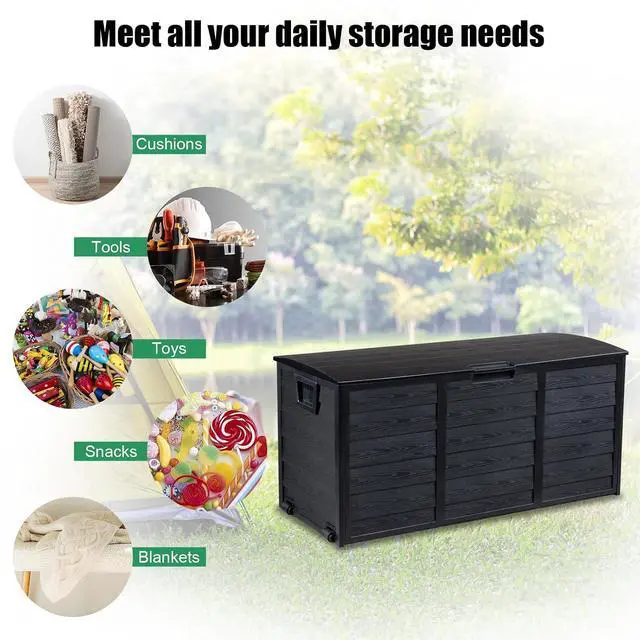 Alt view image 7 of 7 - 75 Gallon Weatherproof Outdoor Storage Box, Black | Lockable Deck Box with Wheels, Weatherproof Outdoor Storage Box for Deck, Patio, Porch, Backyard and Garage