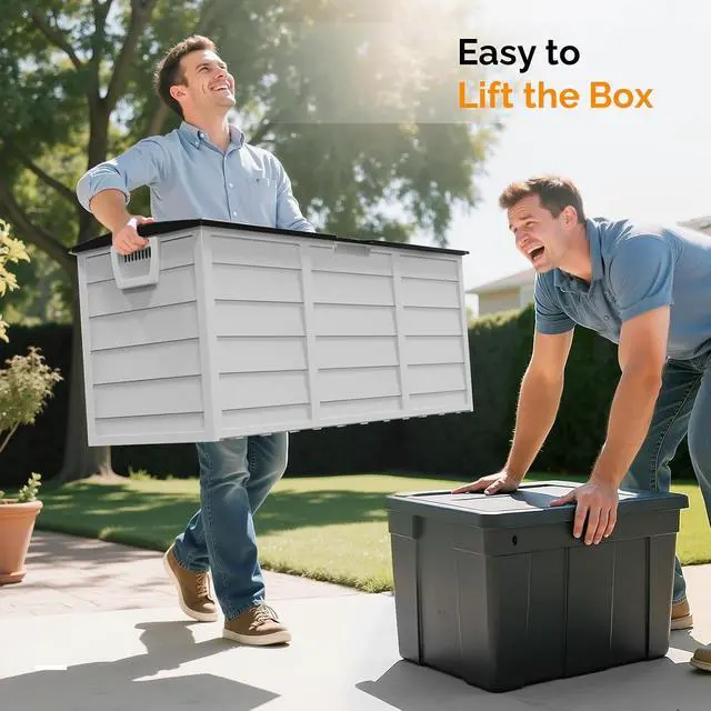 Alt view image 3 of 7 - 75 Gallon Weatherproof Outdoor Storage Box, White Body, Black Lib | Lockable Deck Box with Wheels, Weatherproof Outdoor Storage Box for Deck, Patio, Porch, Backyard and Garage