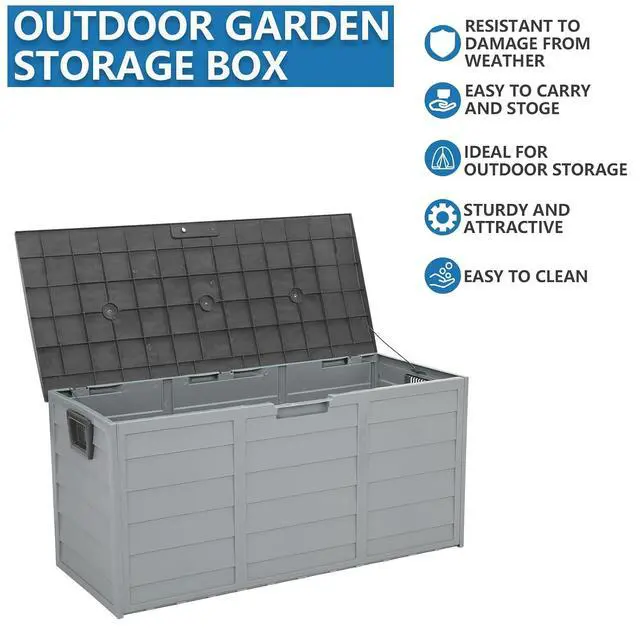 Alt view image 5 of 7 - 75 Gallon Outdoor Storage Box, Grey | Lockable Deck Box with Wheels, Weatherproof Outdoor Storage Box for Deck, Patio, Porch, Backyard and Garage