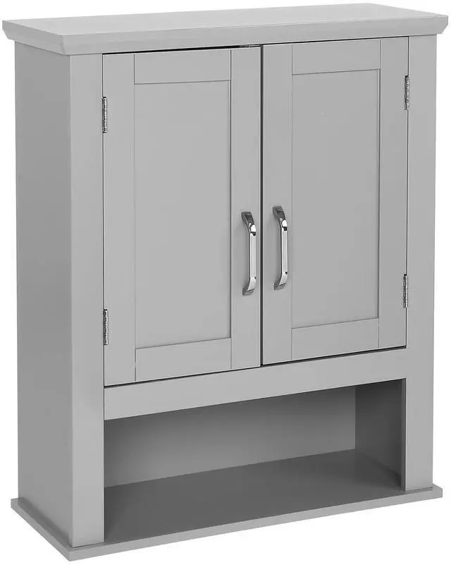 Main image of Medecine Cabinet with 2 Doors Bathrooom Wall Cabinet Grey Over The Toilet Storage Towel Cabinet 1 Adjustable Shelf Wooden Hanging Organizer Bathroom Furniture