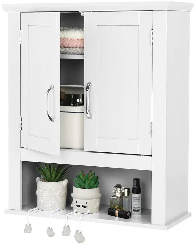 Main image of Bathroom Wall Cabinet 21"x8.5"x25" Modern White Medicine Wall Mount Bathroom Cabinet Organizer Over The Toilet Storage with 2 Doors 1 Adjustable Shelf for Restroom Laundry Room Home Furniture