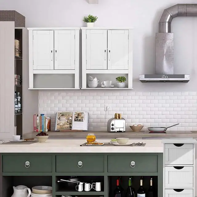 Alt view image 6 of 7 - Bathroom Wall Cabinet 21"x8.5"x25" Modern White Medicine Wall Mount Bathroom Cabinet Organizer Over The Toilet Storage with 2 Doors 1 Adjustable Shelf for Restroom Laundry Room Home Furniture