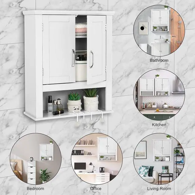 Alt view image 7 of 7 - Bathroom Wall Cabinet 21"x8.5"x25" Modern White Medicine Wall Mount Bathroom Cabinet Organizer Over The Toilet Storage with 2 Doors 1 Adjustable Shelf for Restroom Laundry Room Home Furniture