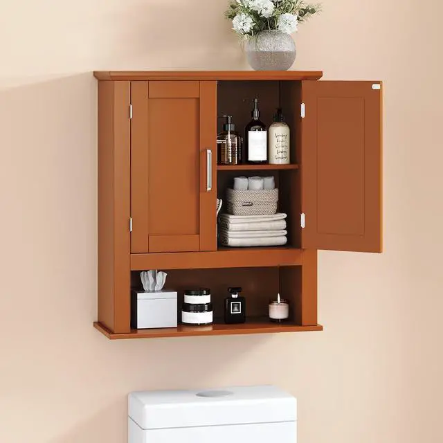 Alt view image 4 of 7 - Bathroom Wall Cabinet, Black Wall Mounted Storage Cabinet for Bathroom Over the Toilet, Medicine Cabinet with 2 Doors and 3-Height Adjustable Shelf & Open Shelf, Painted MDF, Space Saving
