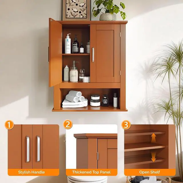 Alt view image 6 of 7 - Bathroom Wall Cabinet, Black Wall Mounted Storage Cabinet for Bathroom Over the Toilet, Medicine Cabinet with 2 Doors and 3-Height Adjustable Shelf & Open Shelf, Painted MDF, Space Saving