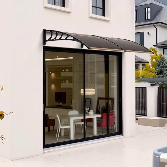 Alt view image 2 of 7 - Window Awning Door Canopy Exterior, 40" x 80" Awnings for Doors Polycarbonate Cover Patio Door Awning Rain Snow Sunlight Protection Hollow Sheet (Brown Board & Black Bracket)