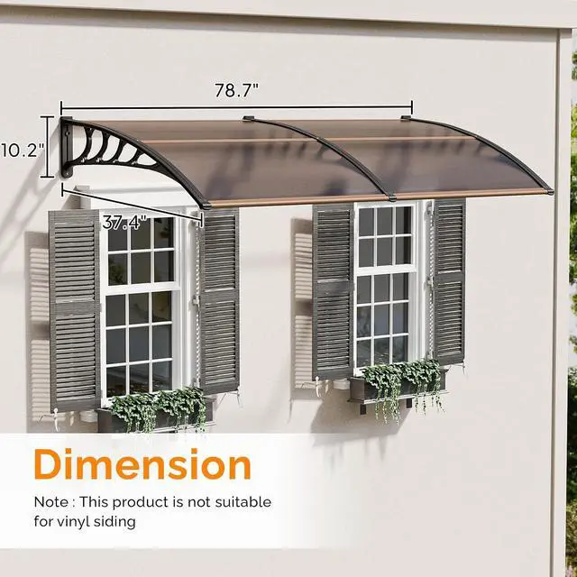 Alt view image 3 of 7 - Window Awning Door Canopy Exterior, 40" x 80" Awnings for Doors Polycarbonate Cover Patio Door Awning Rain Snow Sunlight Protection Hollow Sheet (Brown Board & Black Bracket)