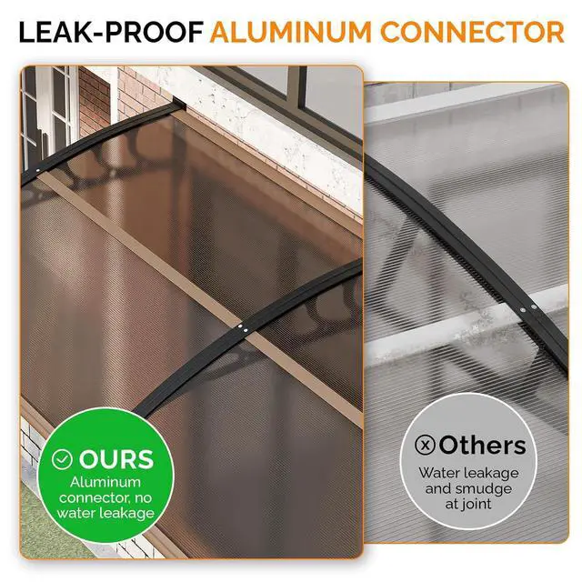 Alt view image 4 of 7 - Window Awning Door Canopy Exterior, 40" x 80" Awnings for Doors Polycarbonate Cover Patio Door Awning Rain Snow Sunlight Protection Hollow Sheet (Brown Board & Black Bracket)