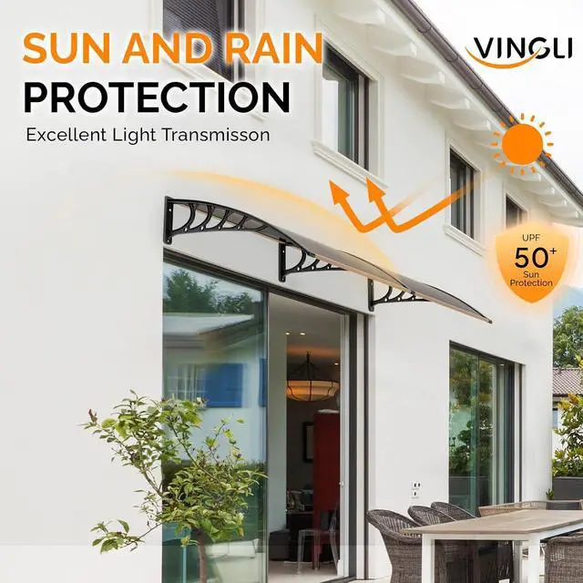 Alt view image 5 of 7 - Window Awning Door Canopy Exterior, 40" x 80" Awnings for Doors Polycarbonate Cover Patio Door Awning Rain Snow Sunlight Protection Hollow Sheet (Brown Board & Black Bracket)