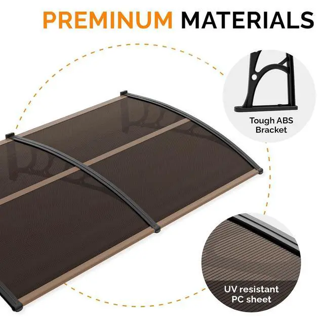 Alt view image 6 of 7 - Window Awning Door Canopy Exterior, 40" x 80" Awnings for Doors Polycarbonate Cover Patio Door Awning Rain Snow Sunlight Protection Hollow Sheet (Brown Board & Black Bracket)