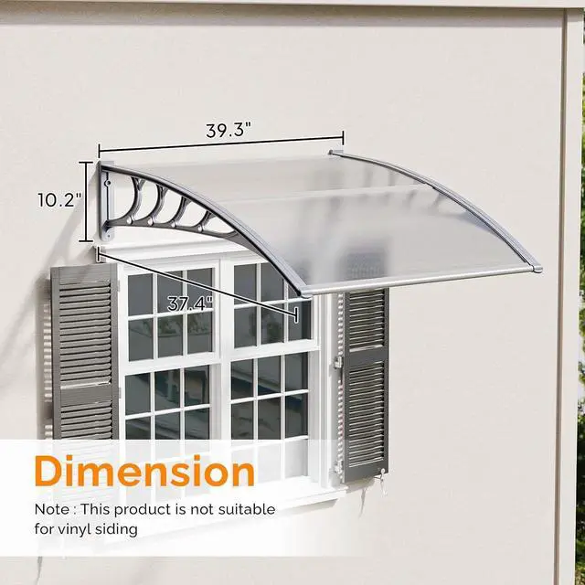 Alt view image 3 of 7 - Window Awning Door Canopy, 40" x 40" Awnings for Doors Polycarbonate Cover Outdoor Door Canopy Exterior Patio Door Awning Rain Snow Sunlight Protection Hollow Sheet (Clear Board & Grey Bracket)
