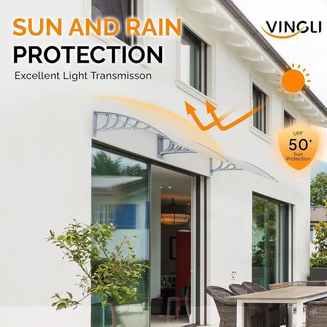 Alt view image 4 of 7 - Window Awning Door Canopy, 40" x 40" Awnings for Doors Polycarbonate Cover Outdoor Door Canopy Exterior Patio Door Awning Rain Snow Sunlight Protection Hollow Sheet (Clear Board & Grey Bracket)
