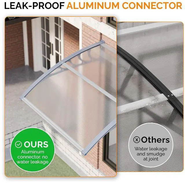 Alt view image 5 of 7 - Window Awning Door Canopy, 40" x 40" Awnings for Doors Polycarbonate Cover Outdoor Door Canopy Exterior Patio Door Awning Rain Snow Sunlight Protection Hollow Sheet (Clear Board & Grey Bracket)