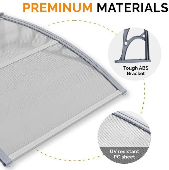 Alt view image 6 of 7 - Window Awning Door Canopy, 40" x 40" Awnings for Doors Polycarbonate Cover Outdoor Door Canopy Exterior Patio Door Awning Rain Snow Sunlight Protection Hollow Sheet (Clear Board & Grey Bracket)