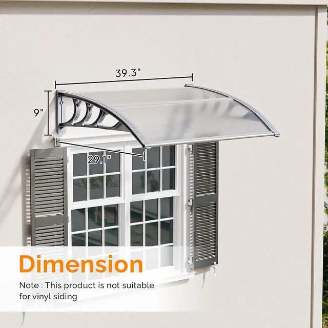 Alt view image 3 of 7 - Window Awning Door Canopy Exterior, 30" x 40" Awnings for Doors Polycarbonate Cover Patio Door Awning Rain Snow Sunlight Protection Hollow Sheet (Clear Board & Grey Bracket)