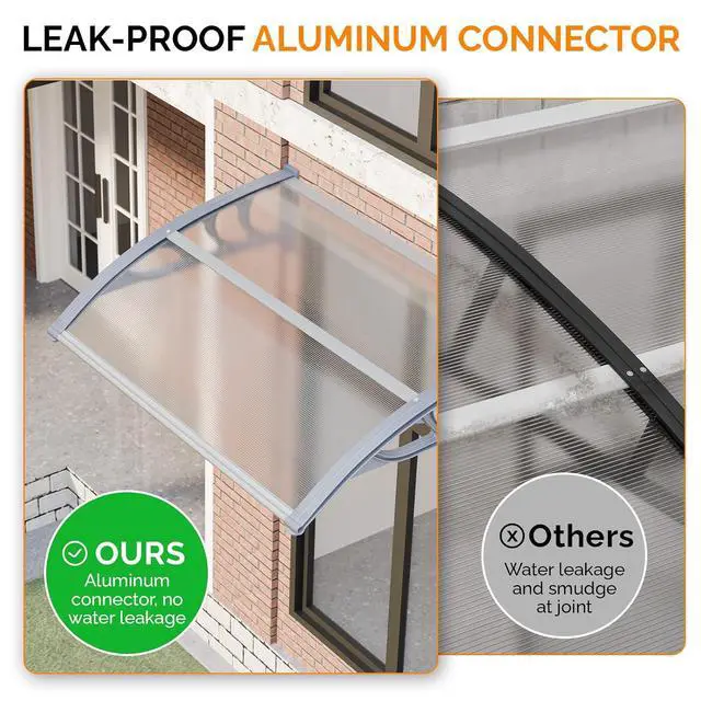 Alt view image 4 of 7 - Window Awning Door Canopy Exterior, 30" x 40" Awnings for Doors Polycarbonate Cover Patio Door Awning Rain Snow Sunlight Protection Hollow Sheet (Clear Board & Grey Bracket)