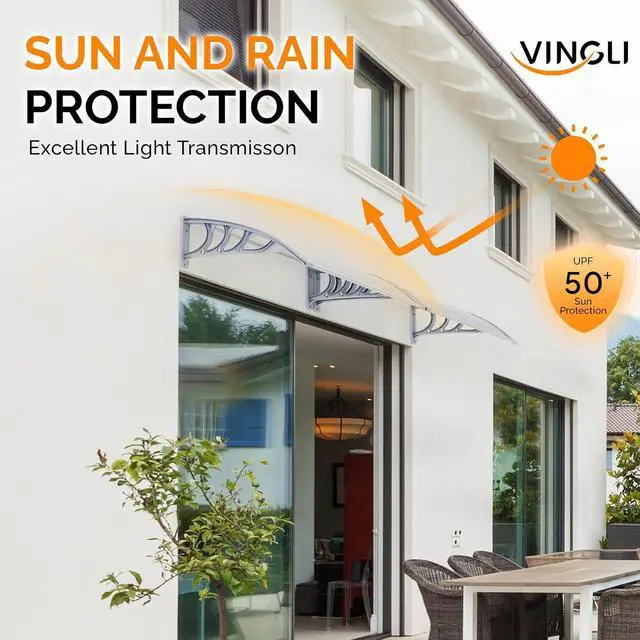 Alt view image 5 of 7 - Window Awning Door Canopy Exterior, 30" x 40" Awnings for Doors Polycarbonate Cover Patio Door Awning Rain Snow Sunlight Protection Hollow Sheet (Clear Board & Grey Bracket)