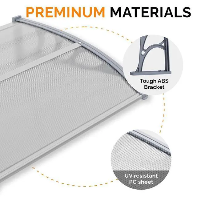 Alt view image 6 of 7 - Window Awning Door Canopy Exterior, 30" x 40" Awnings for Doors Polycarbonate Cover Patio Door Awning Rain Snow Sunlight Protection Hollow Sheet (Clear Board & Grey Bracket)