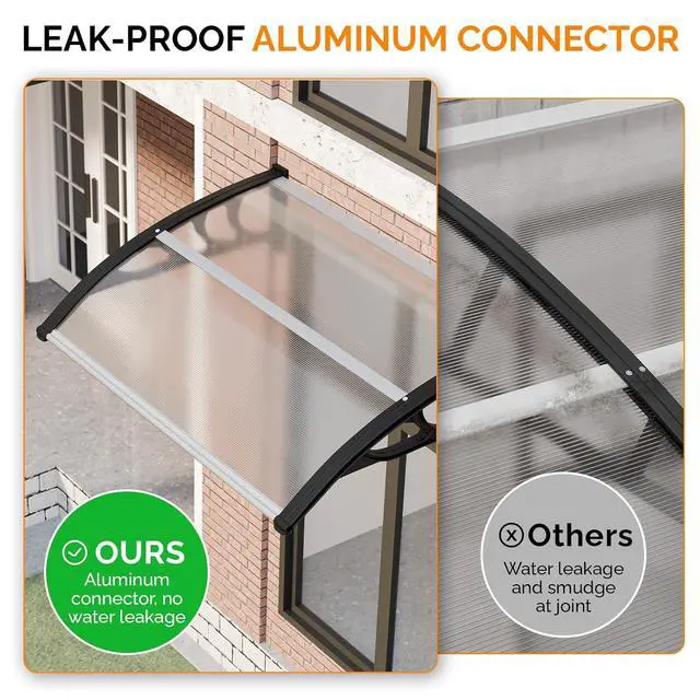 Alt view image 4 of 7 - Window Awning Door Canopy Exterior, 30" x 40" Awnings for Doors Polycarbonate Cover Patio Door Awning Rain Snow Sunlight Protection Hollow Sheet (Clear Board & Black Bracket)
