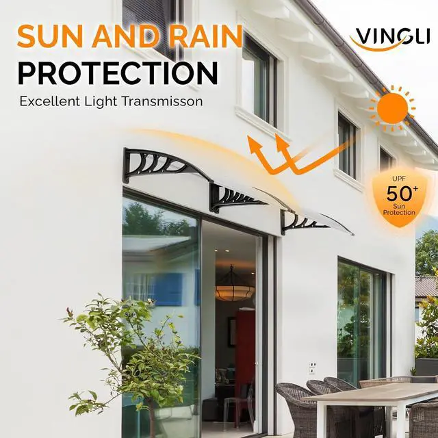 Alt view image 5 of 7 - Window Awning Door Canopy Exterior, 30" x 40" Awnings for Doors Polycarbonate Cover Patio Door Awning Rain Snow Sunlight Protection Hollow Sheet (Clear Board & Black Bracket)