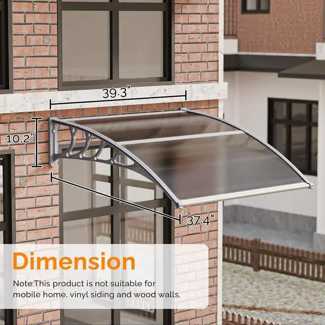 Alt view image 3 of 7 - Window Awning Door Canopy Exterior, 40" x 40" Awnings for Doors Polycarbonate Cover Patio Door Awning Rain Snow Sunlight Protection Hollow Sheet (Grey Board & Grey Bracket)