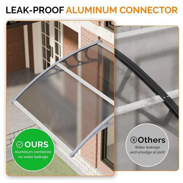 Alt view image 5 of 7 - Window Awning Door Canopy Exterior, 40" x 40" Awnings for Doors Polycarbonate Cover Patio Door Awning Rain Snow Sunlight Protection Hollow Sheet (Grey Board & Grey Bracket)