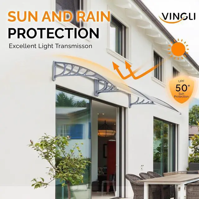 Alt view image 4 of 7 - Window Awning Door Canopy Exterior, 40" x 40" Awnings for Doors Polycarbonate Cover Patio Door Awning Rain Snow Sunlight Protection Hollow Sheet (Grey Board & Grey Bracket)