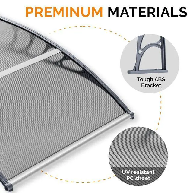 Alt view image 6 of 7 - Window Awning Door Canopy Exterior, 40" x 40" Awnings for Doors Polycarbonate Cover Patio Door Awning Rain Snow Sunlight Protection Hollow Sheet (Grey Board & Grey Bracket)