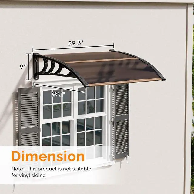 Alt view image 3 of 7 - Window Awning Door Canopy Exterior, 30" x 40" Awnings for Doors Polycarbonate Cover Patio Door Awning Rain Snow Sunlight Protection Hollow Sheet (Brown Board & Black Bracket)