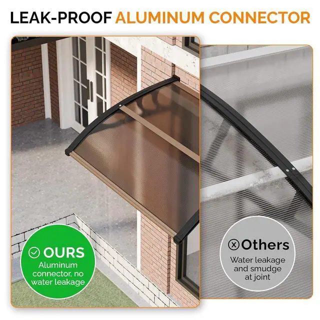 Alt view image 5 of 7 - Window Awning Door Canopy Exterior, 30" x 40" Awnings for Doors Polycarbonate Cover Patio Door Awning Rain Snow Sunlight Protection Hollow Sheet (Brown Board & Black Bracket)
