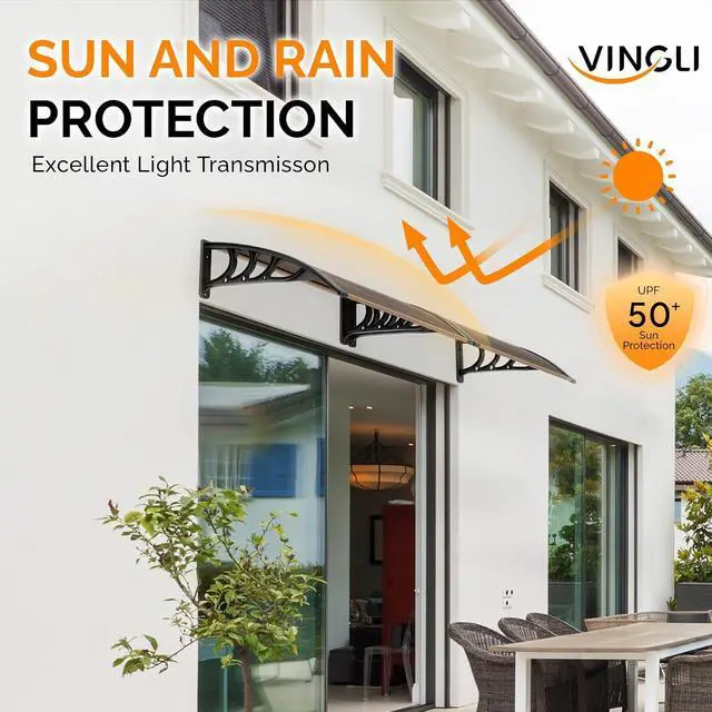 Alt view image 4 of 7 - Window Awning Door Canopy Exterior, 30" x 40" Awnings for Doors Polycarbonate Cover Patio Door Awning Rain Snow Sunlight Protection Hollow Sheet (Brown Board & Black Bracket)