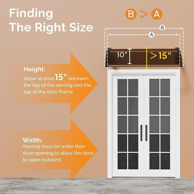 Alt view image 7 of 7 - Window Awning Door Canopy Exterior, 30" x 40" Awnings for Doors Polycarbonate Cover Patio Door Awning Rain Snow Sunlight Protection Hollow Sheet (Brown Board & Black Bracket)