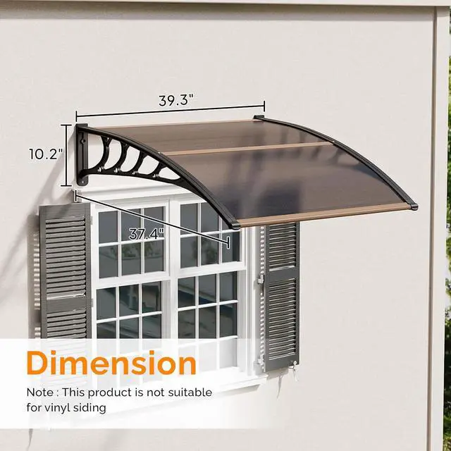 Alt view image 3 of 7 - Window Awning Door Canopy, 40" x 40" Window Awning Overhead Modern Polycarbonate Cover Outdoor Front Porch Patio Canopy UV Rain Snow Sunlight Protection Hollow Sheet/Brown