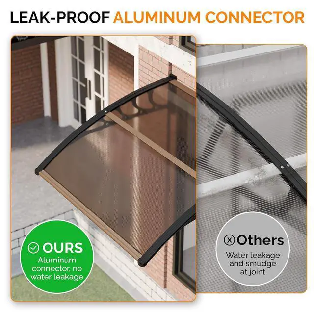 Alt view image 5 of 7 - Window Awning Door Canopy, 40" x 40" Window Awning Overhead Modern Polycarbonate Cover Outdoor Front Porch Patio Canopy UV Rain Snow Sunlight Protection Hollow Sheet/Brown
